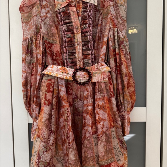 Zimmermann Kaleidoscope Tuxedo Frill Mini Dress Red Swirl Floral - Picture 4 of 5